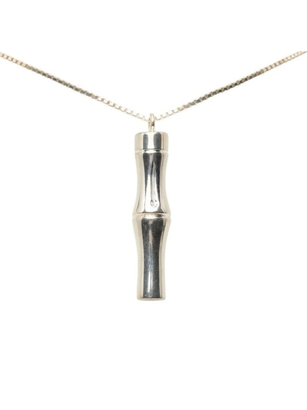 Gucci Bamboo Chain Pendant Long Necklace 925 Sterling Silver